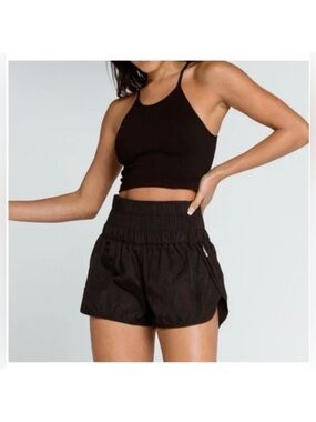 FP Movement by Free People Black High-Rise Smocked Athletic Shorts